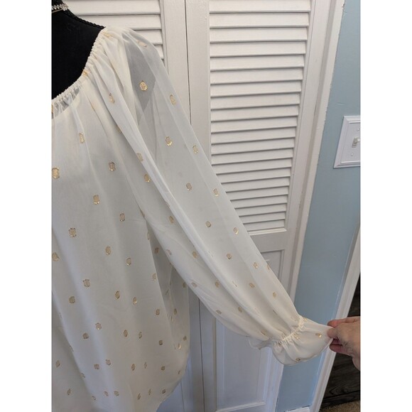 Talbots Blouse/Cami Women's XL Flounce Sleeve Ivory Gold Metallic Clip Dot New - Picture 4 of 12